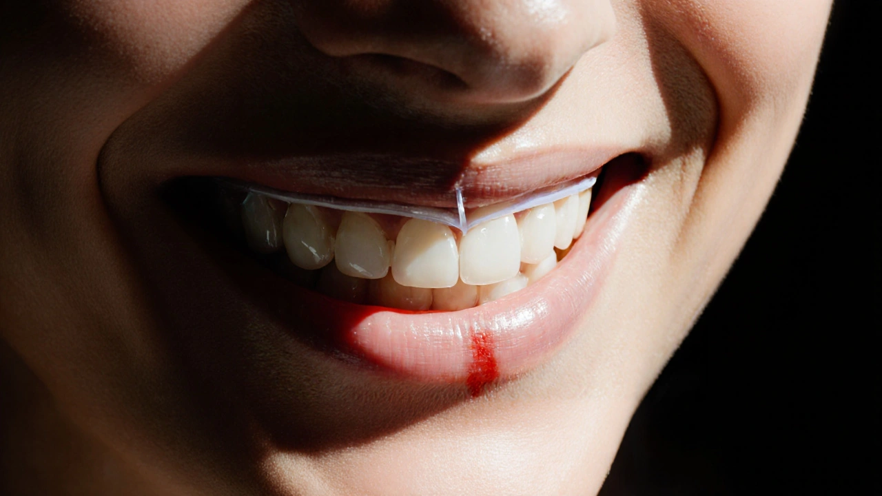 Dvoustranný obraz úsměvu: zdravé bělené zuby vs. poškozené zuby z DIY sady.