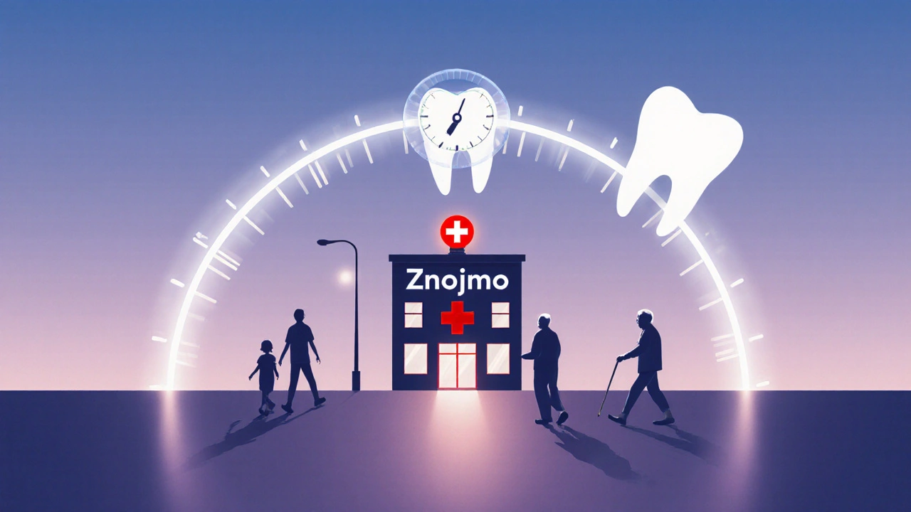 Grafické znázornění hodin pohotovostní zubní služby ve Znojmě v neděli.