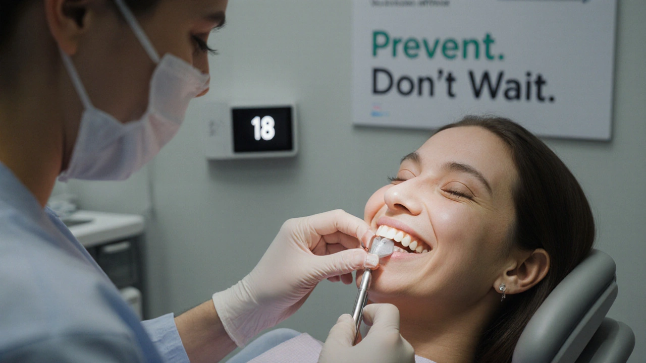 Zubní lékař odstraňuje zubní kámen pomocí skalpelu v klinice.