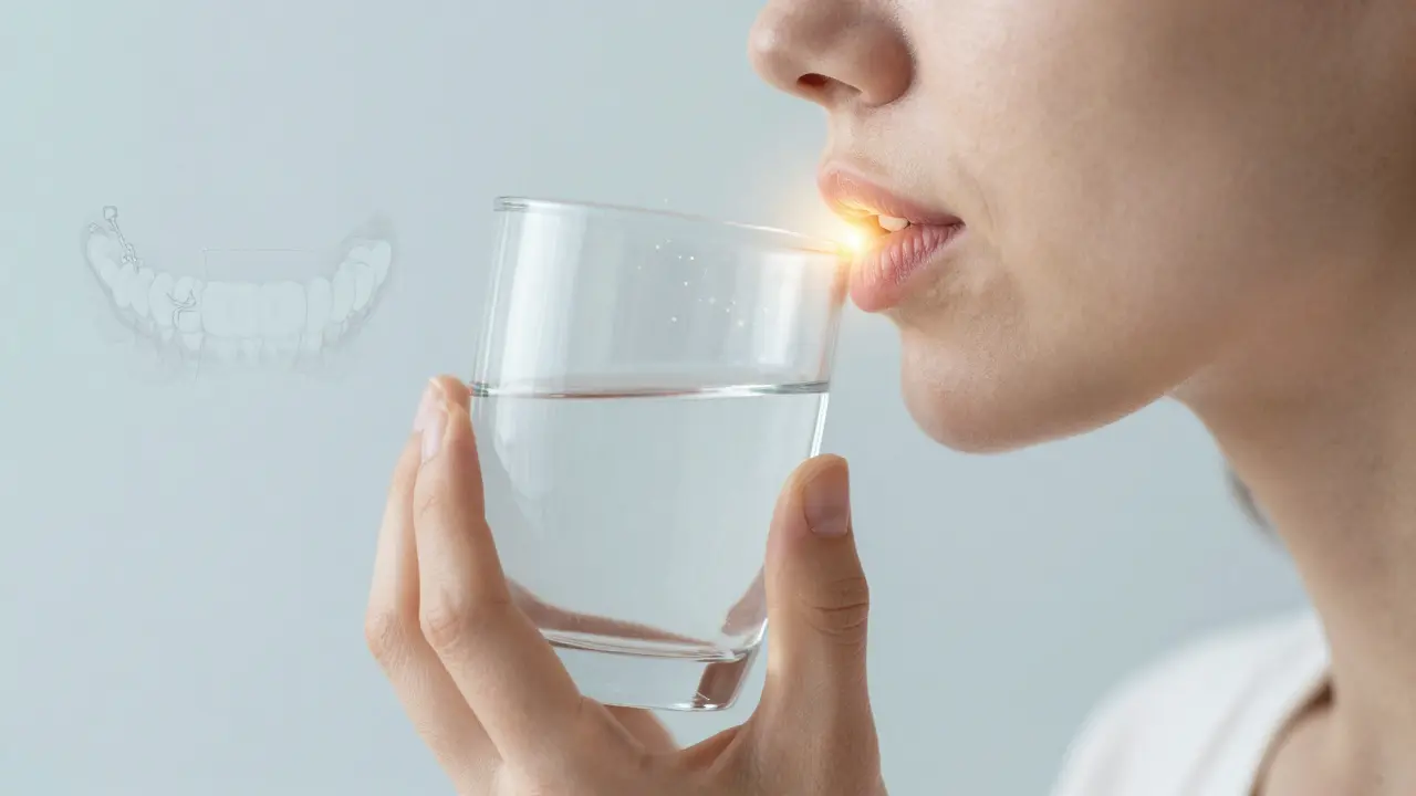 Rukou držená slaná voda jako symbol hojení po vytržení zubu.