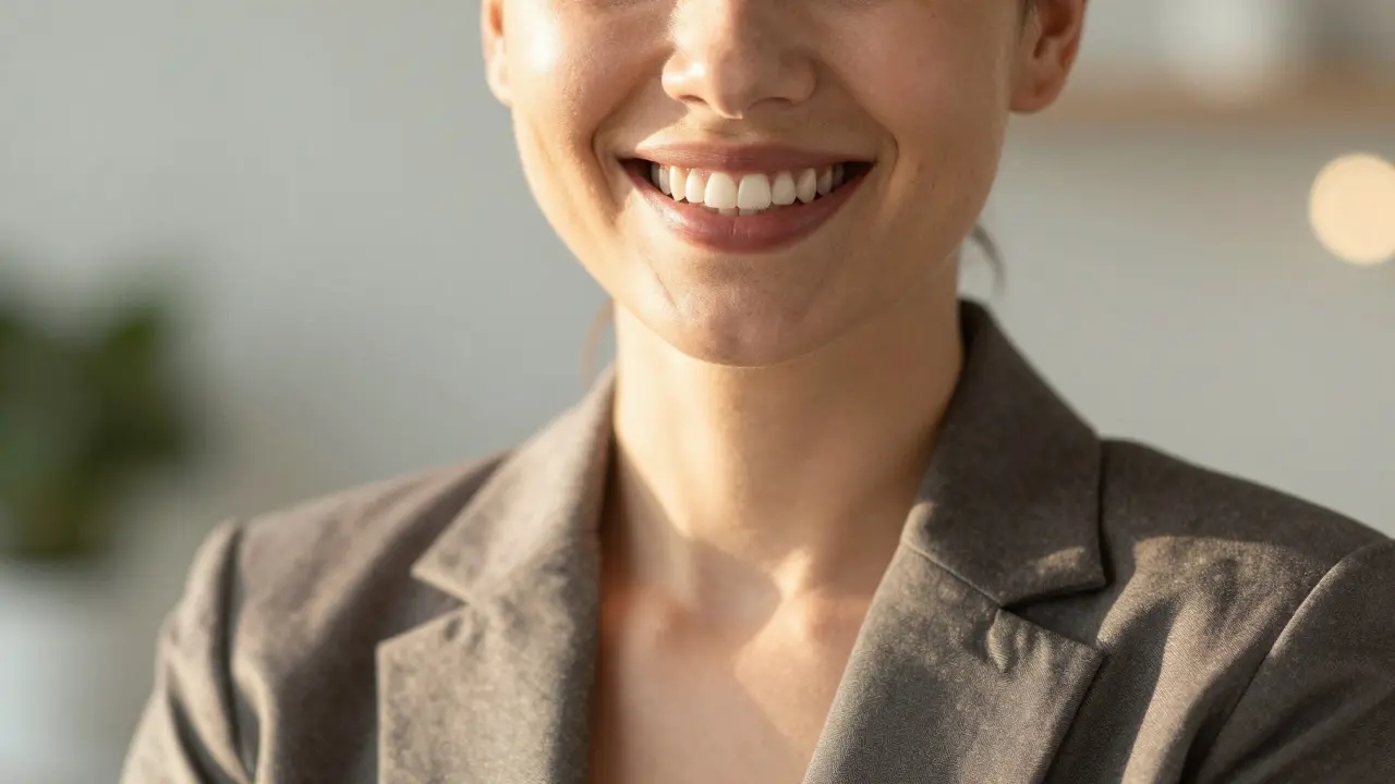 Dospělý muž se usmívá s přirozeně vypadajícími zuby s mustky.