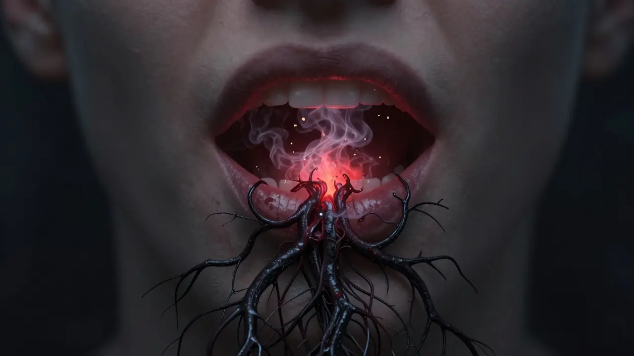 Koncepční obrázek černého kamene šířícího se do krevního oběhu