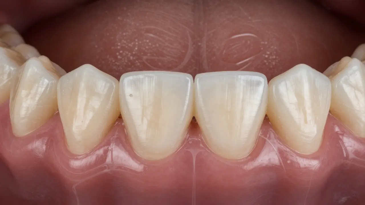 A missing front tooth replaced by a ceramic bridge bonded to adjacent teeth, blending naturally with surrounding dentition.