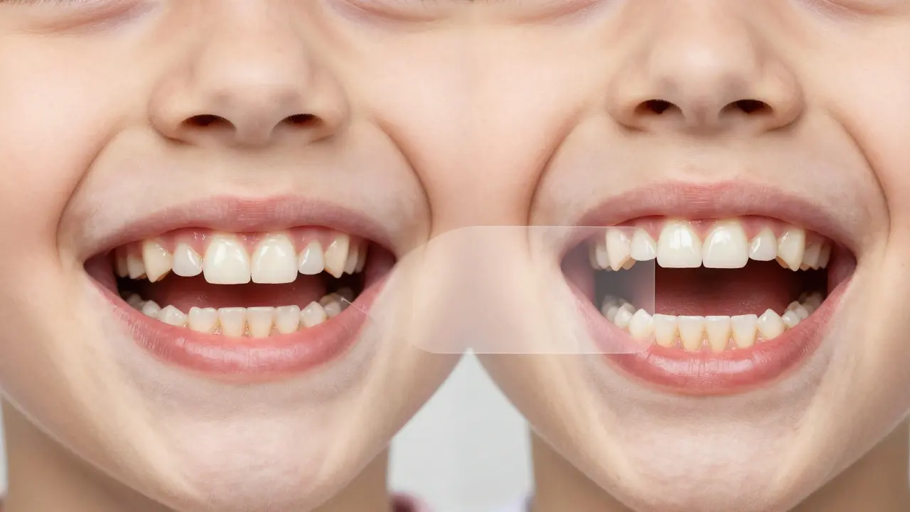 Porovnání zdravých a poškozených mléčných zubů a jejich dopadu na trvalé zuby.