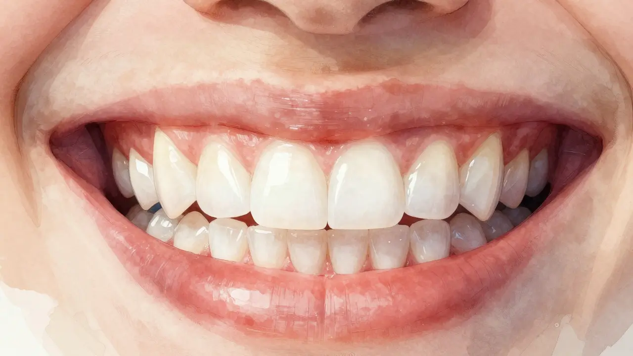 A bright, natural-looking smile with porcelain veneers glowing in daylight.