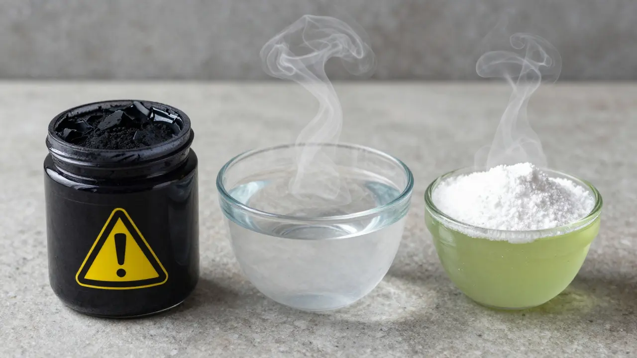 Tři přírodní alternativy k zubní pastě: uhlí, sůl a křečíková sůl s přírodními extrakty.